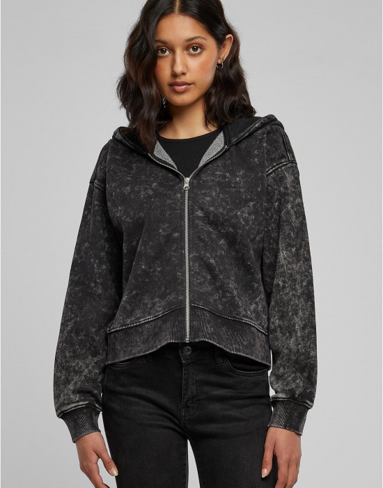 Суичър Ladies Short Oversized Towel Washed Zip Hoody black XXL