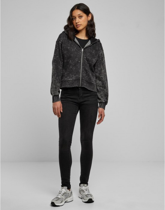 Суичър Ladies Short Oversized Towel Washed Zip Hoody black XXL