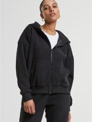 Суичър Ladies Jacquard Velvet Oversized Zip Hoody black XXL