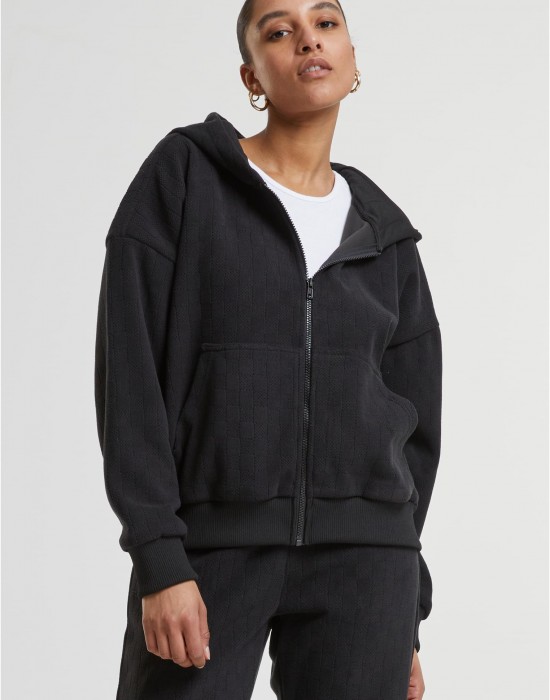 Суичър Ladies Jacquard Velvet Oversized Zip Hoody black XXL