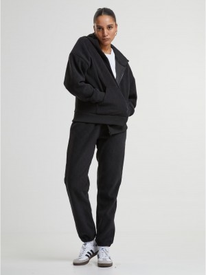 Суичър Ladies Jacquard Velvet Oversized Zip Hoody black XXL