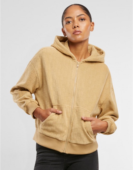 Суичър Ladies Jacquard Velvet Oversized Zip Hoody unionbeige XXL