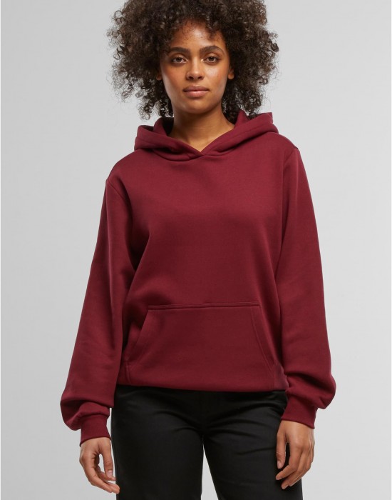 Суичър Ladies Organic Loose Brushed Fleece Hoody burgundy XS