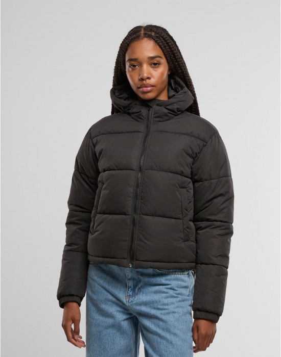 Суичър Ladies Peached Puffer Jacket With Hood black XXL