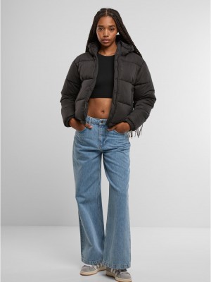 Суичър Ladies Peached Puffer Jacket With Hood black XXL