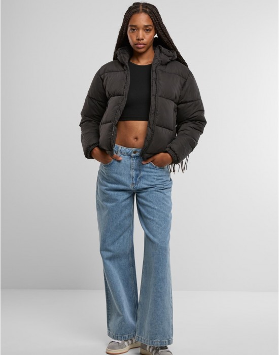 Суичър Ladies Peached Puffer Jacket With Hood black XXL