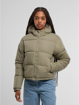 Суичър Ladies Peached Puffer Jacket With Hood paleolive XXL