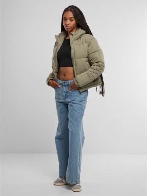 Суичър Ladies Peached Puffer Jacket With Hood paleolive XXL