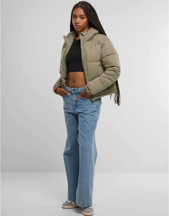 Суичър Ladies Peached Puffer Jacket With Hood paleolive XXL