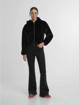 Суичър Ladies Full Zip Faux Fur Hoodie black XS