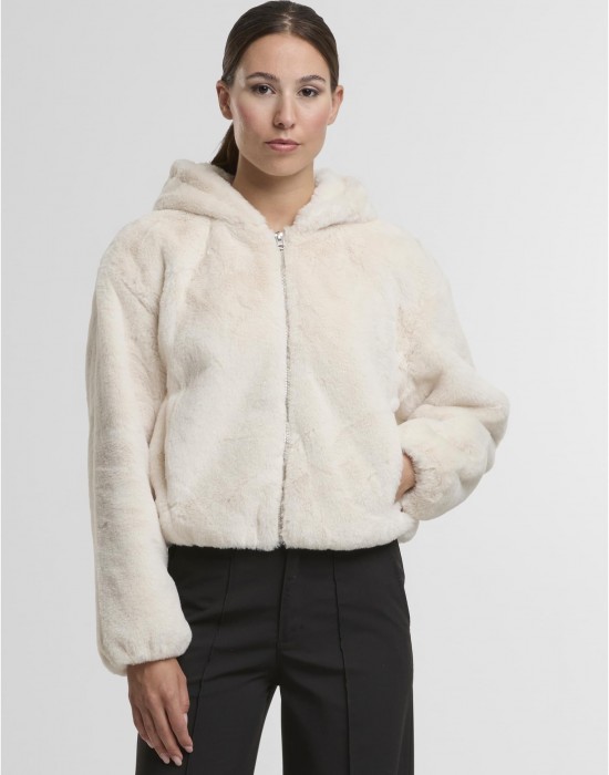Суичър Ladies Full Zip Faux Fur Hoodie whitesand XS