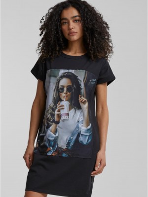 Тениска Cloud5ive Damen T-Shirt Kleid Woman Cup Print black XXL