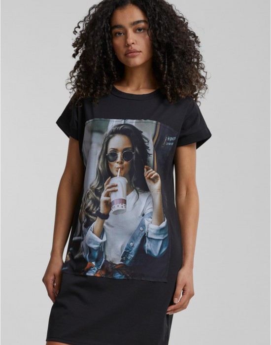 Тениска Cloud5ive Damen T-Shirt Kleid Woman Cup Print black XXL