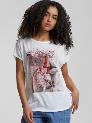 Тениска Cloud5ive Damen Viskose T-Shirt mit Fahrrad Print white XXL