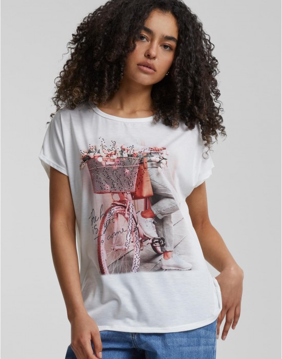 Тениска Cloud5ive Damen Viskose T-Shirt mit Fahrrad Print white XXL