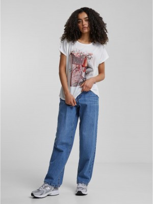 Тениска Cloud5ive Damen Viskose T-Shirt mit Fahrrad Print white XXL