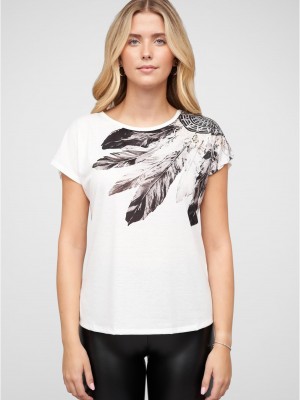Тениска Cloud5ive Damen Viskose T-Shirt mit Traumf?nger Print white XXL