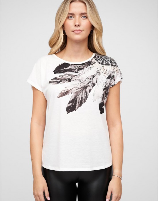 Тениска Cloud5ive Damen Viskose T-Shirt mit Traumf?nger Print white XXL Тениска Cloud5ive Damen Viskose T-Shirt mit Traumf?nger Print white XXL