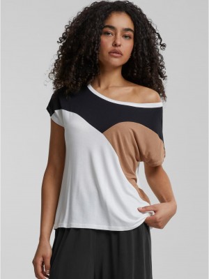 Тениска Cloud5ive Damen Viskose Colorblock T-Shirt camel brown/black XXL