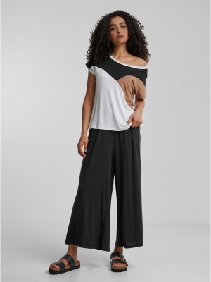 Тениска Cloud5ive Damen Viskose Colorblock T-Shirt camel brown/black XXL