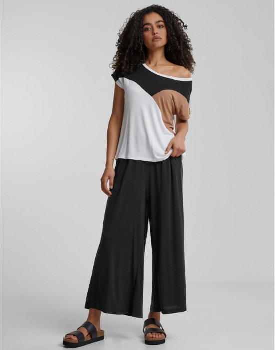 Тениска Cloud5ive Damen Viskose Colorblock T-Shirt camel brown/black XXL