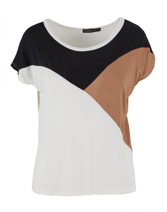 Тениска Cloud5ive Damen Viskose Colorblock T-Shirt camel brown/black XXL