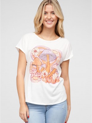 Тениска Viskose T-Shirt mit Pilz Print white XXL