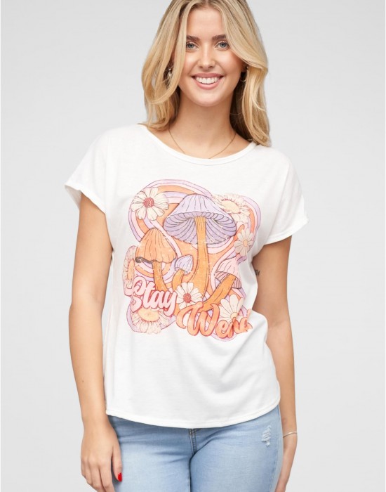 Тениска Viskose T-Shirt mit Pilz Print white XXL
