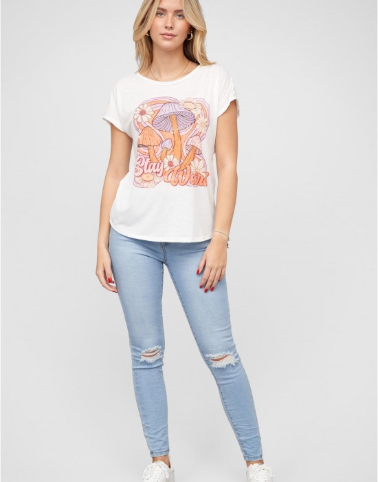 Тениска Viskose T-Shirt mit Pilz Print white XXL