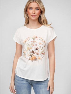 Тениска Viskose T-Shirt mit Blumen Print white XXL