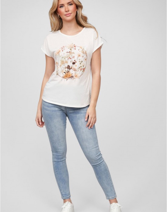 Тениска Viskose T-Shirt mit Blumen Print white XXL