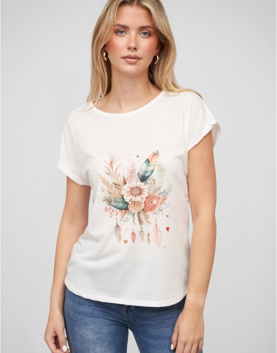 Тениска Viskose T-Shirt mit Traumf?nger-Blumen Print white XXL