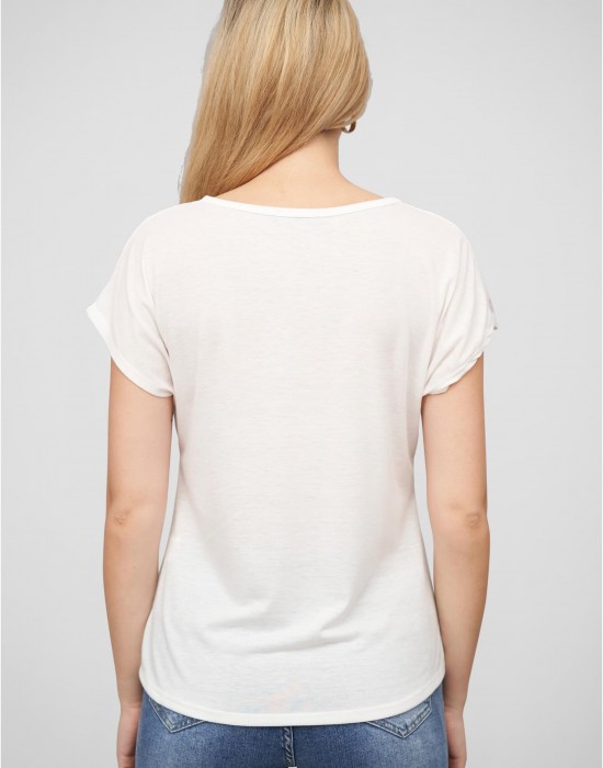 Тениска Viskose T-Shirt mit Love-Blumen Print white XXL