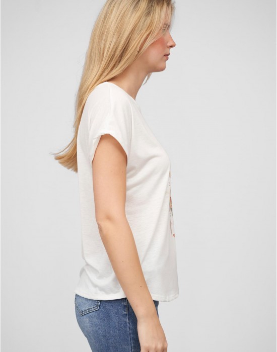 Тениска Viskose T-Shirt mit Love-Blumen Print white XXL