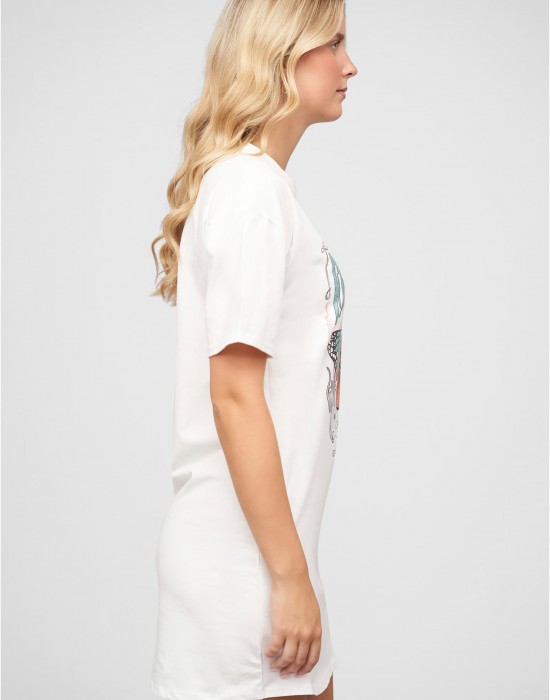 Тениска T-Shirt-Kleid mit Free Yourself Butterfly Print white XS