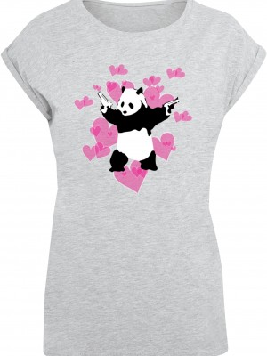 Тениска Ladies Brandalised - Panda Guns With Hearts T-Shirt heather grey XXL