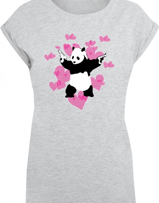 Тениска Ladies Brandalised - Panda Guns With Hearts T-Shirt heather grey XXL