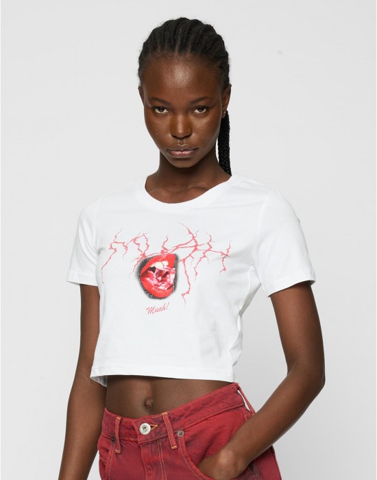 Тениска Muah Cropped Tee white XXL