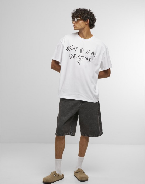 Тениска It All Works Out Wording Oversize Tee white XXL Тениска It All Works Out Wording Oversize Tee white XXL