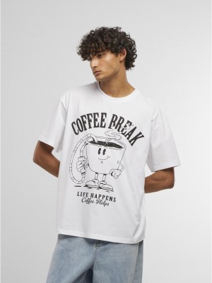 Тениска Life Happens Coffee Helps Oversize Tee white XXL Тениска Life Happens Coffee Helps Oversize Tee white XXL
