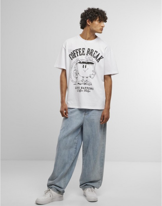 Тениска Life Happens Coffee Helps Oversize Tee white XXL Тениска Life Happens Coffee Helps Oversize Tee white XXL