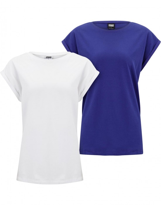 2 Броя Изчистени Дамски ТенискиPre-Pack Ladies Extended Shoulder Tee 2-Pack white+bluepurple XXL