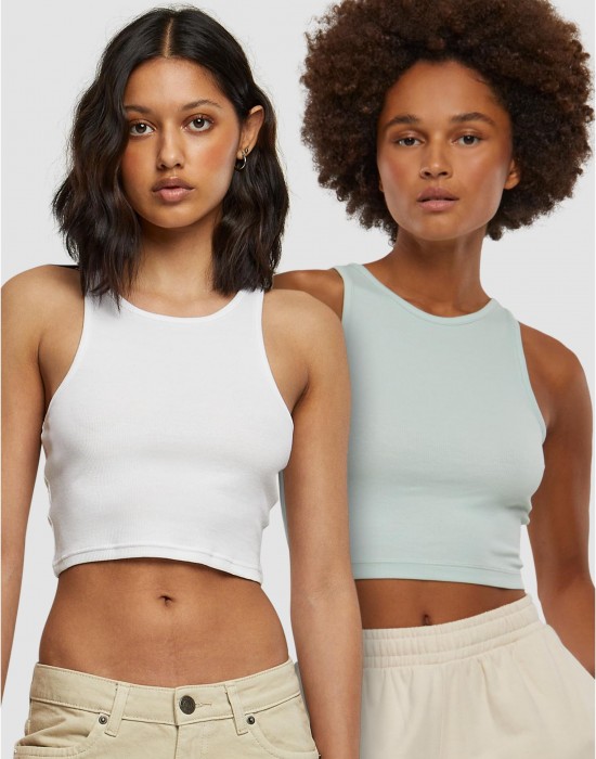 2 Броя Дамски Потници Ladies Cropped Rib Top 2-Pack frostmint+white XXL