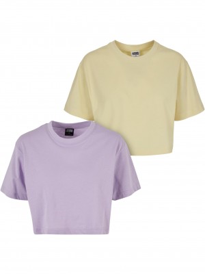 2 Броя Изчистени Дамски ТенискиLadies Short Oversized Tee 2-Pack lilac+softyellow XXL
