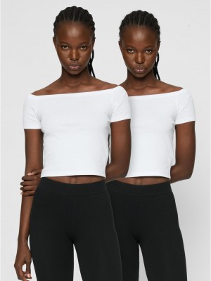 2 Броя Изчистени Дамски ТенискиLadies Organic Off Shoulder Rib Tee 2-Pack white+white XXL