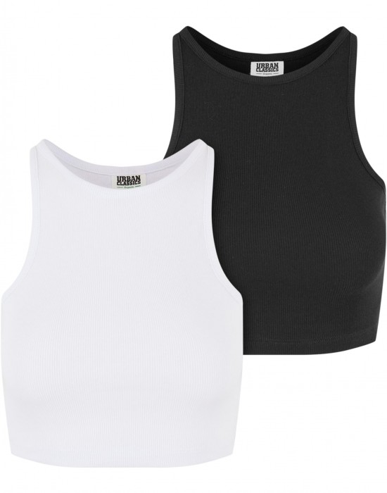 2 Броя Дамски Потници Ladies Organic Cropped Rib Top 2-Pack white+black XXL
