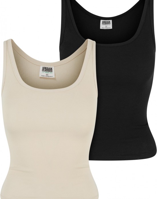2 Броя Дамски Потници Ladies Organic Basic Rib Top 2-Pack whitesand+black XXL