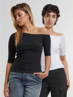 2 Броя Изчистени Дамски ТенискиLadies Organic Asymmetric Rib Tee 2-Pack black+white XXL