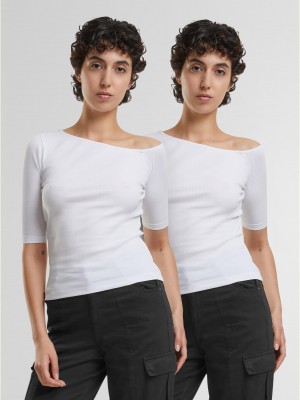 2 Броя Изчистени Дамски ТенискиLadies Organic Asymmetric Rib Tee 2-Pack white+white XXL