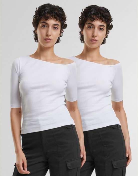 2 Броя Изчистени Дамски ТенискиLadies Organic Asymmetric Rib Tee 2-Pack white+white XXL 2 Броя Изчистени Дамски ТенискиLadies Organic Asymmetric Rib Tee 2-Pack white+white XXL